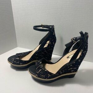 Guess Black Lace Wedge Sandals